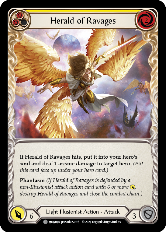 Herald of Ravages (Yellow) [MON018-RF] 1st Edition Rainbow Foil